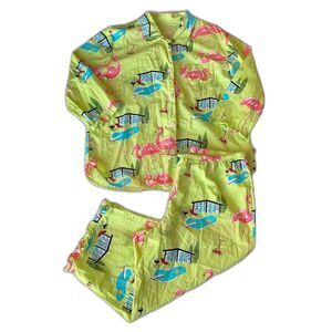 Nick & Nora Backyard Flamingo Pool BBQ 2-PC Pajama Set 100% Cotton Sleep Size XL